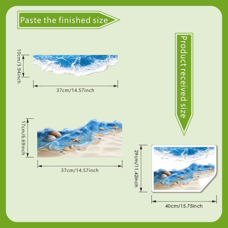 Наклейка на унитаз «Морская волна», Декор для ванной комнаты, Реалистичная наклейка на пол «Пляж», Водонепроницаемая, Противоскользящая, Съемная, Декор для ванны и побережья