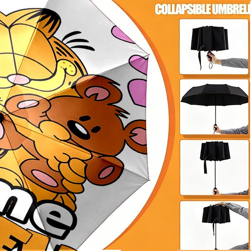 Custom Name Personalized Garfield Print Umbrella, Auto Open Close, 8‑Rib Sturdy Frame, Commute Camping Hiking Use, Birthday Gift