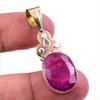 Red Ruby(Simulated) Handmade 925 Sterling Silver Two Tone Pendant 1.75" D6l79