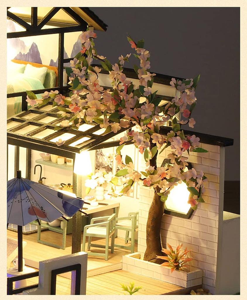 moin moin Dollhouse Miniature Handmade Kit House Full of Like an Ink English Instruction LED Light Acrylic Case 2108DH286 1/24 Set, Flowers, Painting,