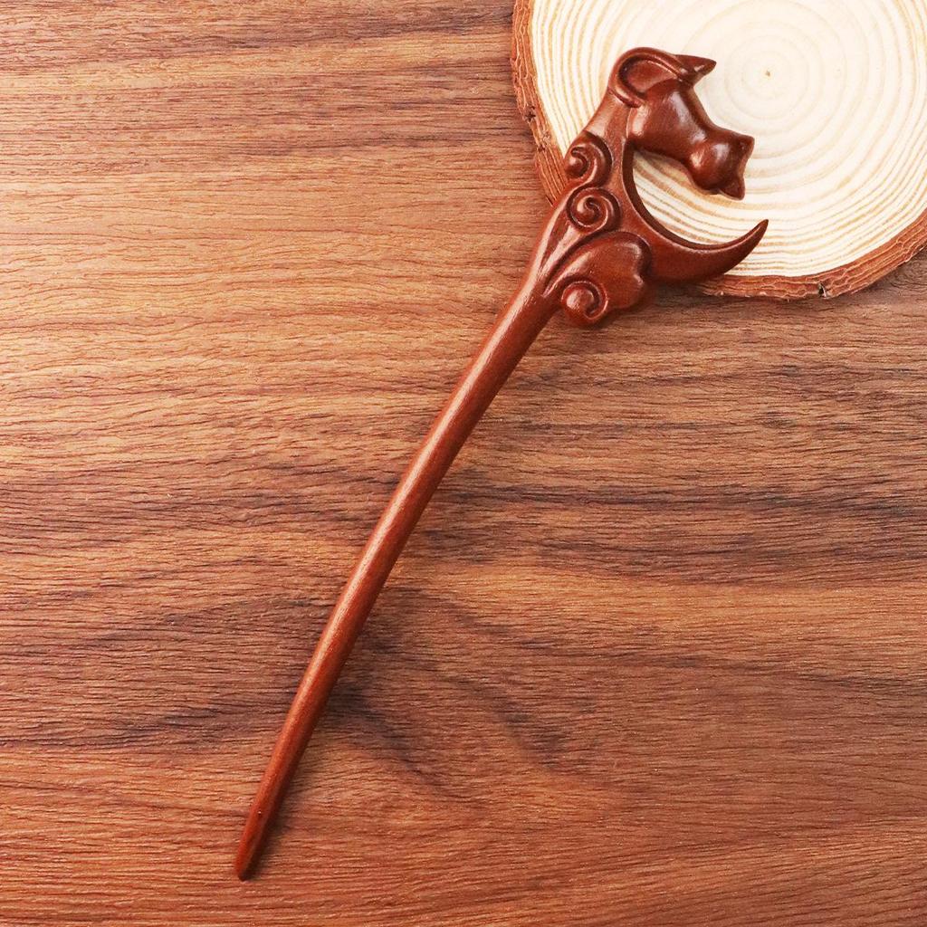 Sandalwood Hairpin with Animal Design - Handmade, Portable Wooden Curly Hair Hairpin