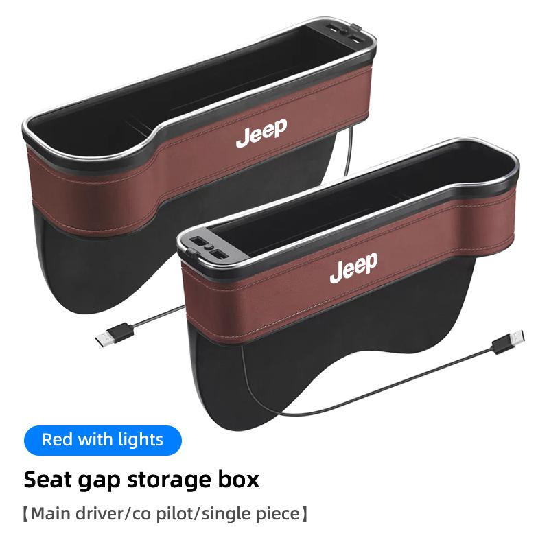 Car Seat Atmosphere LED Light Gap Storage Box Organizer For Jeep Grand Cherokee Wrangler JK Gladiator Compass Renegade Patriot ALM1