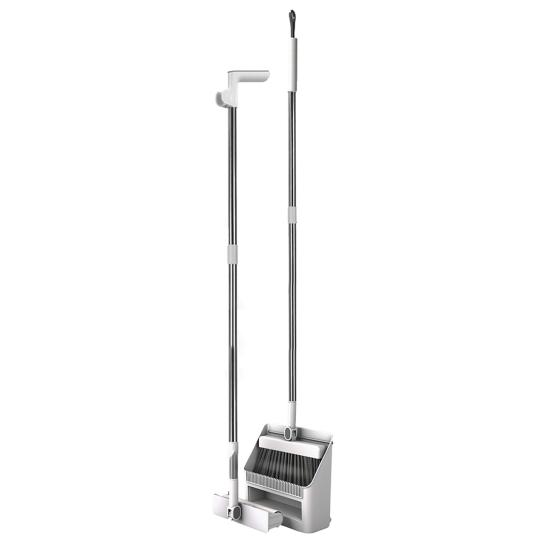 3-in-1 Broom Dustpan Set with Built-in Comb Teeth Long Handle Adjustable Extension Poles Retractable Floor