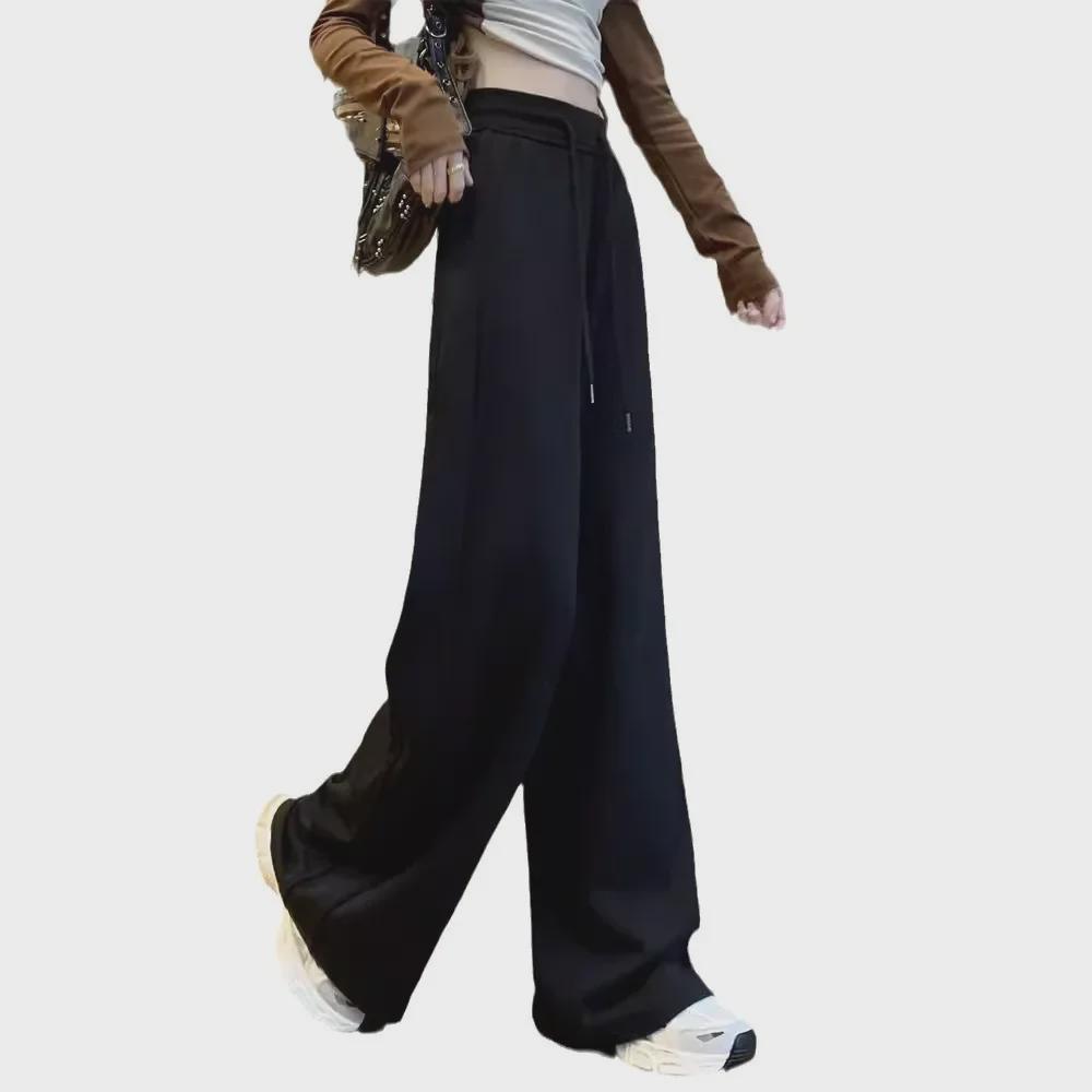 Женские серые спортивные брюки в американском стиле – новинка весны и осени 2025 г.: Свободные, облегающие, повседневные, прямые, широкие спортивные брюки.