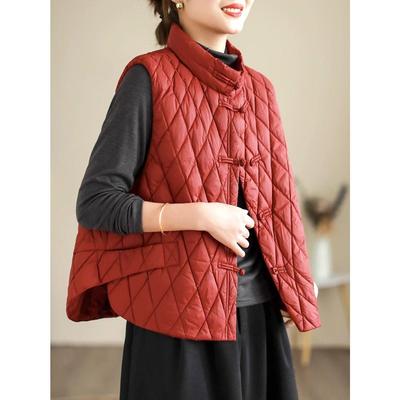 Женский ретро этнический жилет на хлопковой подкладке с пуговицами-лягушками - Теплый, универсальный, без рукавов