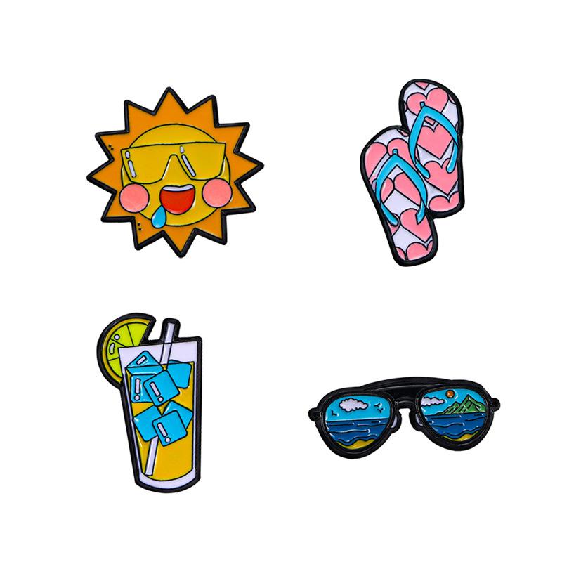 Popular original sunglasses, sun summer cool brooch, cute cartoon vitality creativity, dripping oil, spike needle badge