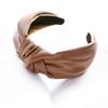 PROLY Новая винтажная женская повязка на голову Широкая сторона ПУ кожа Повязка для волос Узел по центру Повседневный головной убор Аксессуары для волос для взрослых