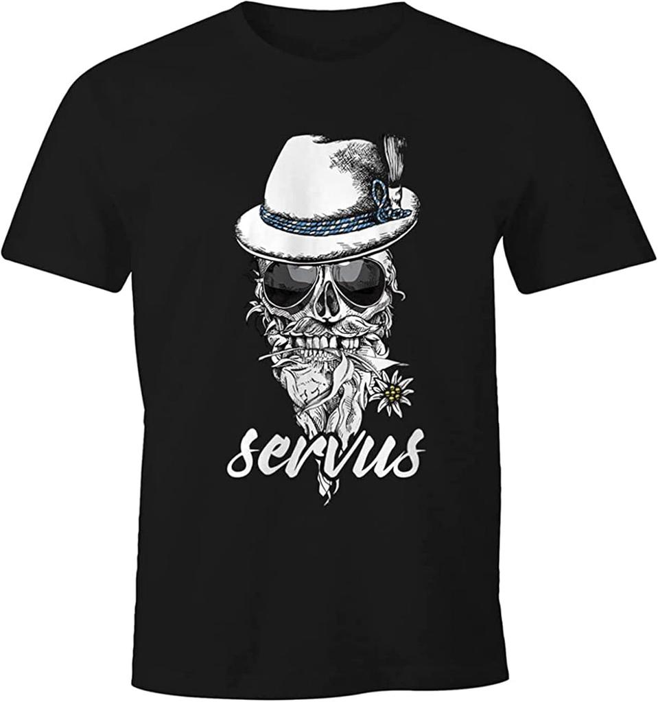 Men T Shirt Skull Fedora Bavaria Skull Flower Oktoberfest Servus