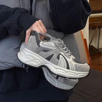 Женские туфли на толстой подошве с увеличенным голенищем, весна 2025, новые кожаные женские туфли, повседневные, легкие и дышащие спортивные кроссовки для бега