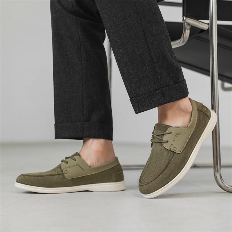 Деловая обувь из замши с круглым носком, удобная повседневная обувь, нейтральная, противоскользящая, повседневная обувь, зеленые спортивные туфли, новинка 2025 года