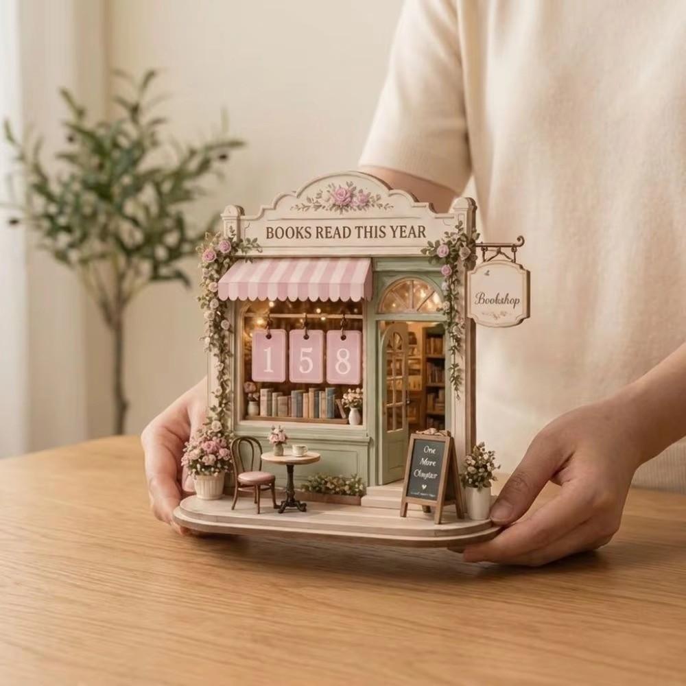 Bookstore Style Wooden Reading Tracker Artificial Wood Decorative Book Plaque Reading Accessories