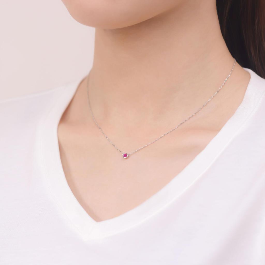 Estelle Official Online Exclusive Women's Silver Rhodium-Plated Necklace with October Birthstone Pink Tourmaline (Product Code: 0773-0899-0019-0000)