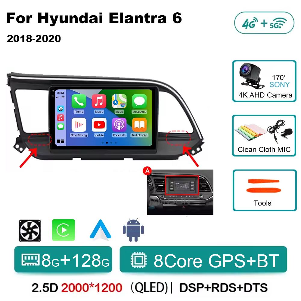 Для Hyundai Elantra 6 2018 2019 2020 Автомагнитола Мультимедиа Видео GPS Android 14 Беспроводной Apple Carplay QLED Экран Головное устройство