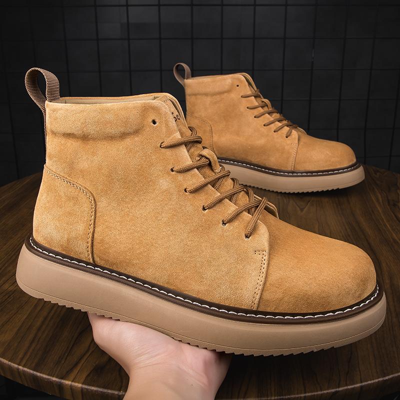 Autumn Winter Men's Casual Shoes Suede Leather Work Shoes Male High Top Short Boots Platform Business Shoes Outdoor Antiskid Wal