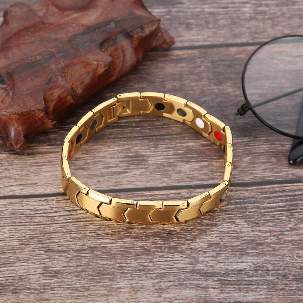 Браслет магнитной терапии из титановой стали, регулируемый браслет для мужчин, подарок для здоровья (Золото)