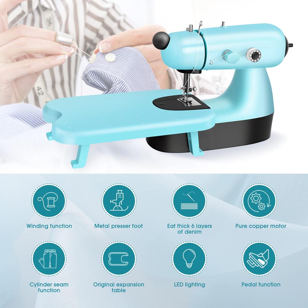 Mini Sewing Machine, Upgraded Electric Sewing Machine with Sewing Bag, Expansion Board, LED Light, Fast Stitch Suitable for Clothes,Jeans,Cutains