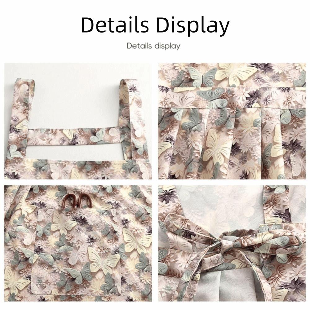 Фартук ручной работы с узором бабочки, сказочный стиль, винтажный фартук, фартук с оборкой, салон красоты