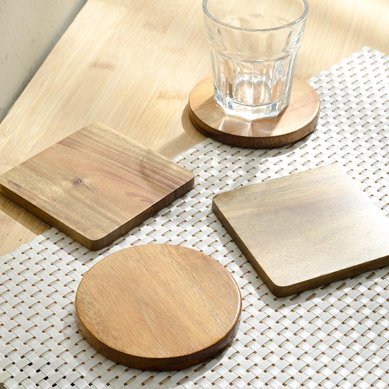 Acacia Wood Coasters Craft Wooden Insulation Pad Wooden Coffee Cup Desk Mat Wooden Decoration