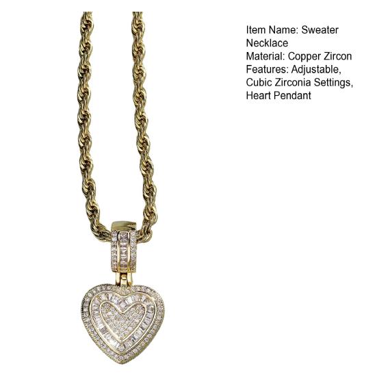 Ожерелье-свитер в стиле хип-хоп, сверкающие кубические цирконии, инкрустированные подвески в форме сердца, колье-чокер, ювелирные аксессуары