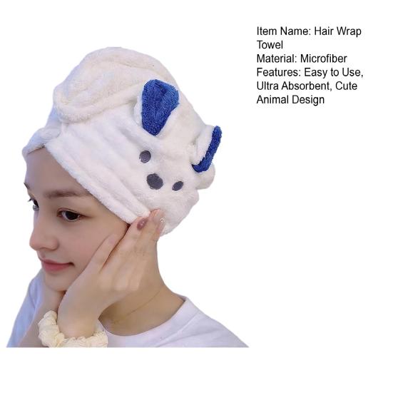 Microfiber Hair Wrap Women Koala Hair Drying Towel with Button Absorbent Quick Dry Hair Towel Turban Reduces Frizz for Bath Shower