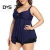 2 шт./комплект женский танкини комплект слинг квадратный воротник струящийся подол разрез купальник плавки костюм быстросохнущий пляжная одежда