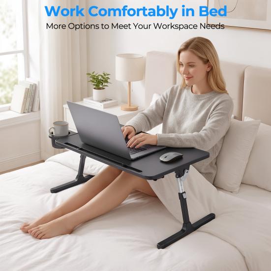 Sofa Laptop Desk Bed with LED Drawer Cup Phone Holder Book Stand 5 Height Adjustable Foldable Lap Table Floor Stand Tray for Drawing Writing