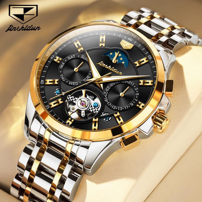 JINSHIDUN брендовые многофункциональные автоматические механические часы с турбийоном мужские часы мужские часы
