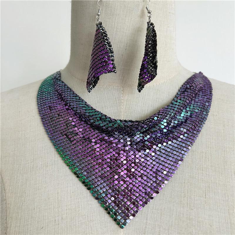 Европейский и американский шелковый шарф с пайетками и треугольным ожерельем в виде ключицы, комплект серег для женщин