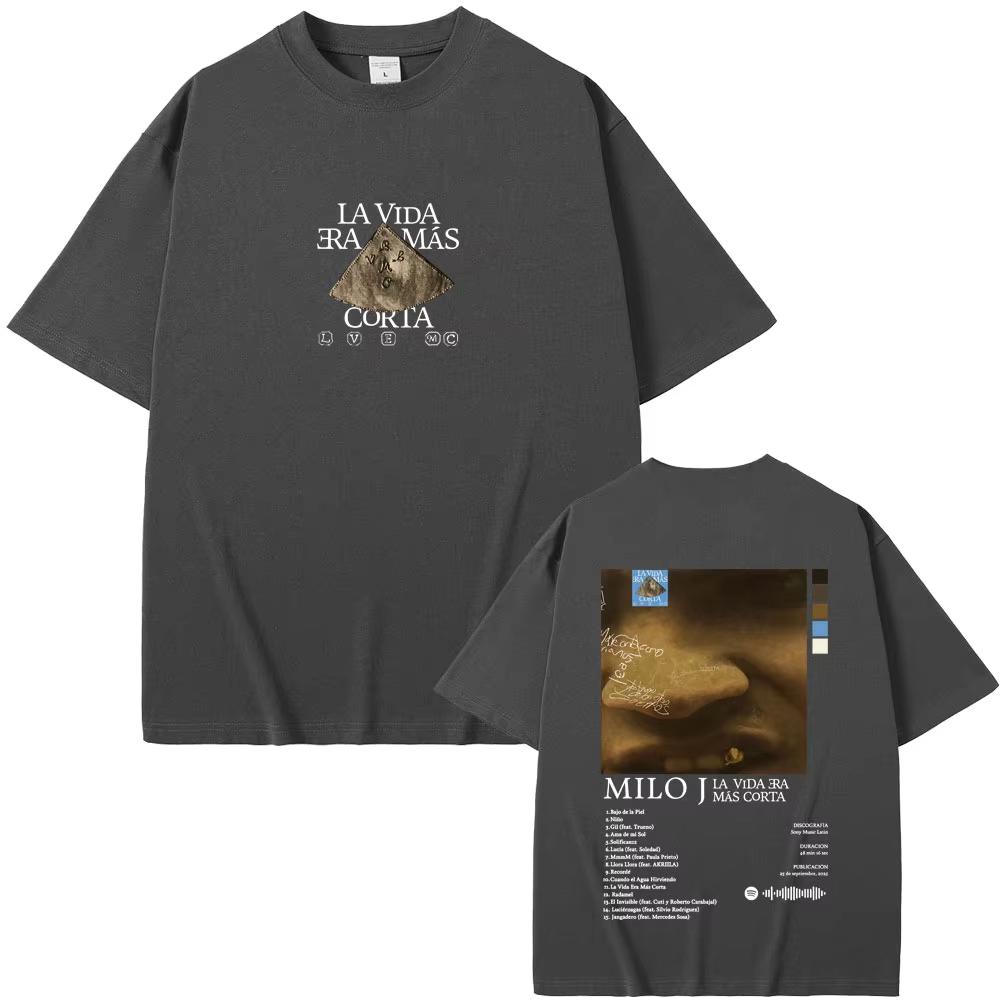 Rapper Milo J La Vida Era Mas Corta Album Graphic Tshirts Men Women Hip Hop Fashion Pop Music T Shirt Male Oversized Streetwear