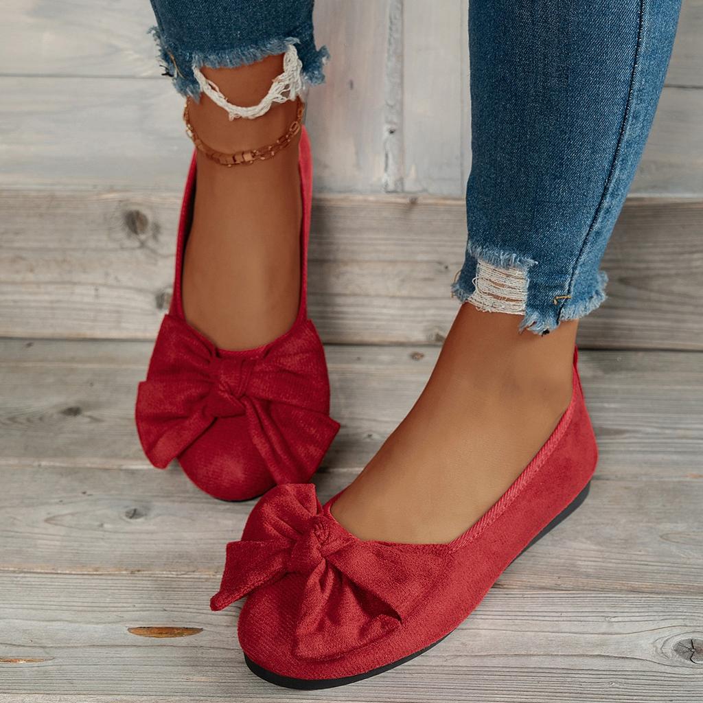 Мода Большой Размер Бант Женские Плоские Круглый Носок Мягкая Подошва Летние Туфли Бабушки Повседневные Микрофибра Улучшенная Резиновая Подошва