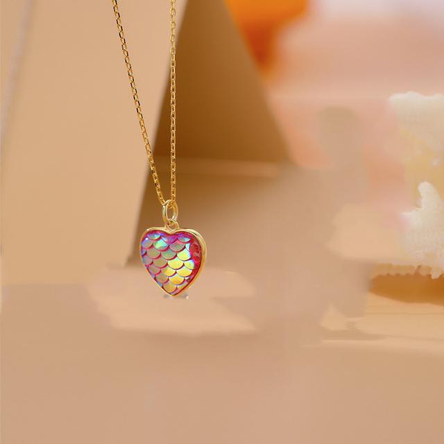 925 пробы стерлингового серебра красочные радужные сердца в форме русалки подвески ожерелье для женщин O цепь девушка вечеринка ювелирные изделия