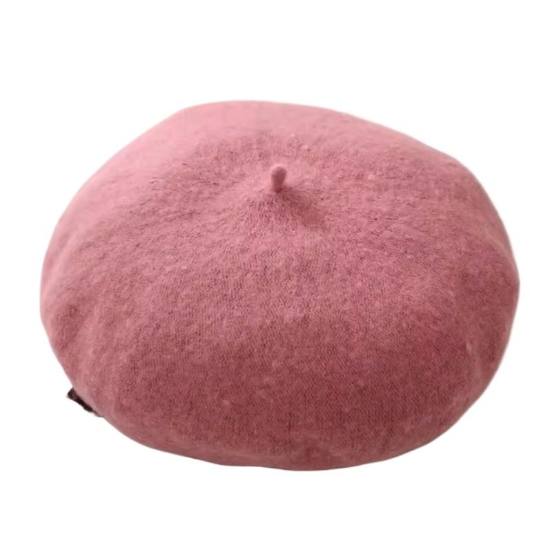 Beret Women's Fashion Retro Casual Wool Beret Artist Hat Wool Versatile Knitted Round Top Bud Hat Warm Hat