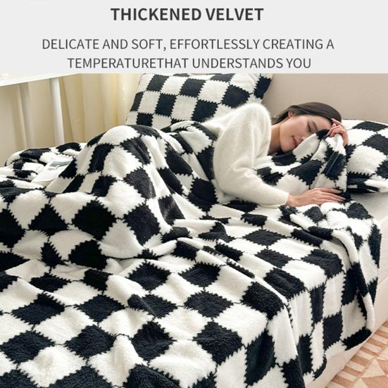 Плюшевое одеяло с шахматным узором, дышащее пушистое одеяло, клетчатое одеяло для всех сезонов, для дома, офиса, путешествий