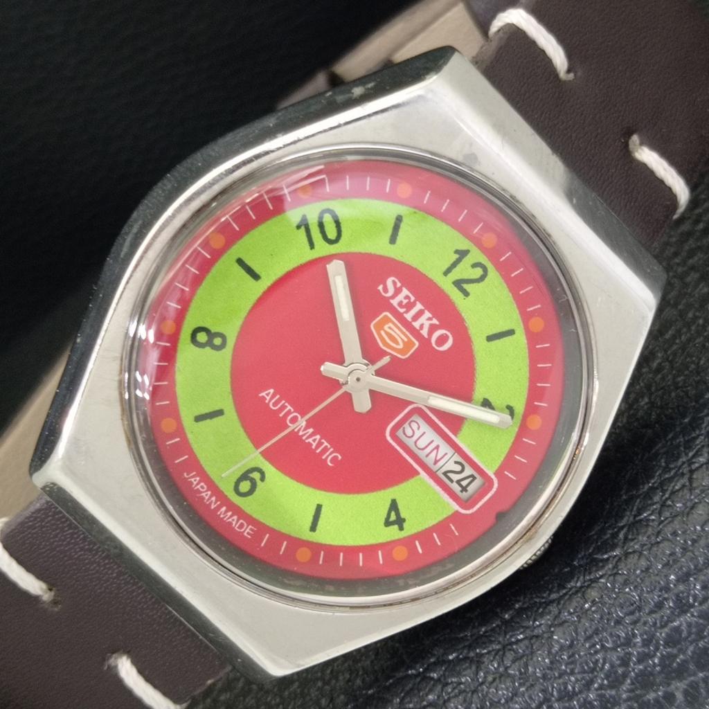 ЯПОНИЯ 6309A ВИНТАЖНЫЕ МУЖСКИЕ АВТОМАТИЧЕСКИЕ ЧАСЫ SEIKO 5 С ЦИФЕРБЛАТОМ КРАСНОГО ЦВЕТА a702726-1