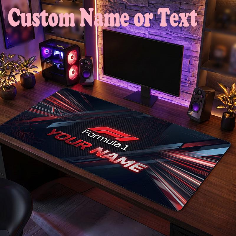 F1 Customized Name Text Mouse Pad, Large Desk Mouse Mat Personalized Home Office Present