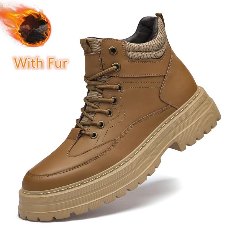 Модные Новинки Мужские Мотоботы Мужские Кроссовки с Высоким Верхом Натуральная Кожа Мужская Уличная Обувь для Пешего Туризма Нескользящие Мужские Базовые Ботинки