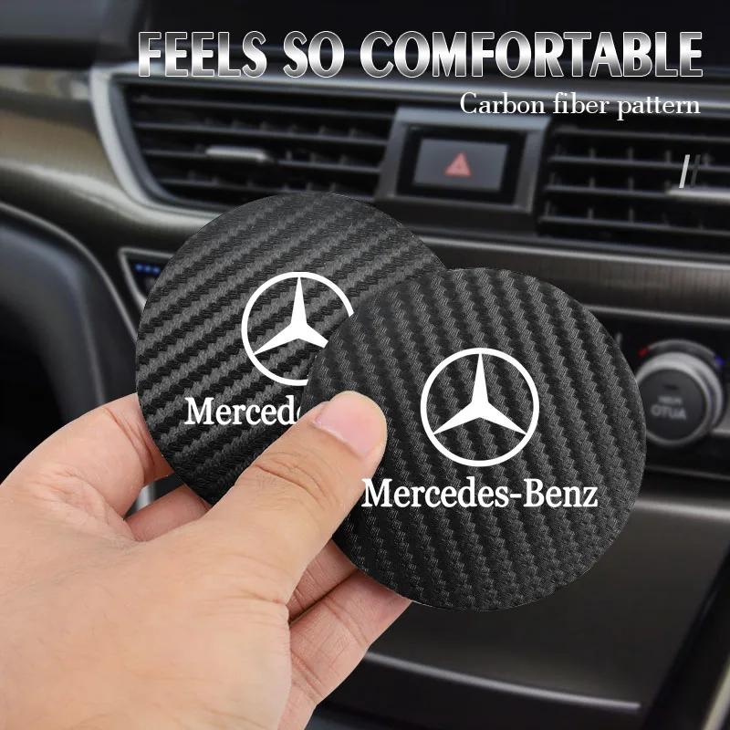 EBS4 Hot 2025 2Pcs Leather Coaster Anti-noise Water Cup Mat Cushion For Mercedes Benz AMG W203 W206 W220 W205 W211 W212 W201 W210 W10