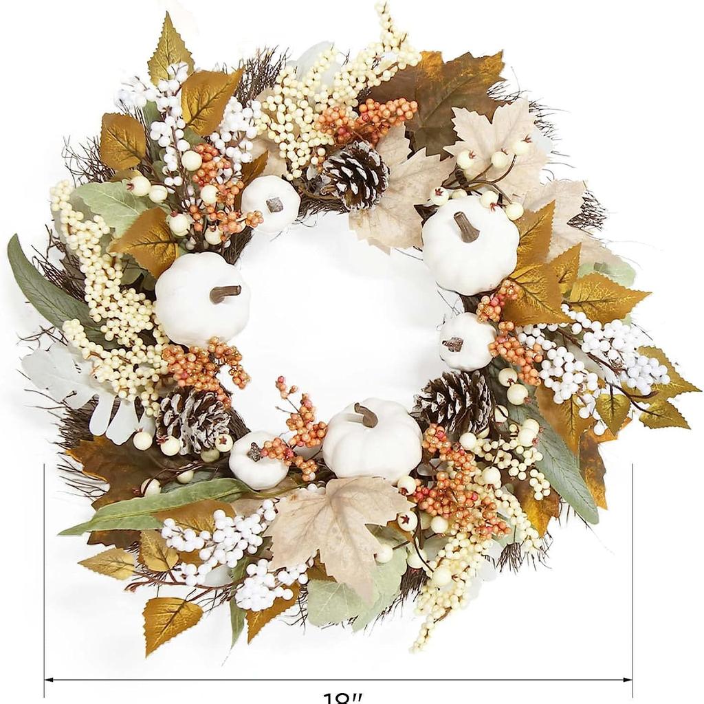Autumn White Pumpkin Wreath Thanksgiving Decoration Maple Leaf Wreath For Front Door Hanging Indoor Outdoor Wall Home Decor 2025