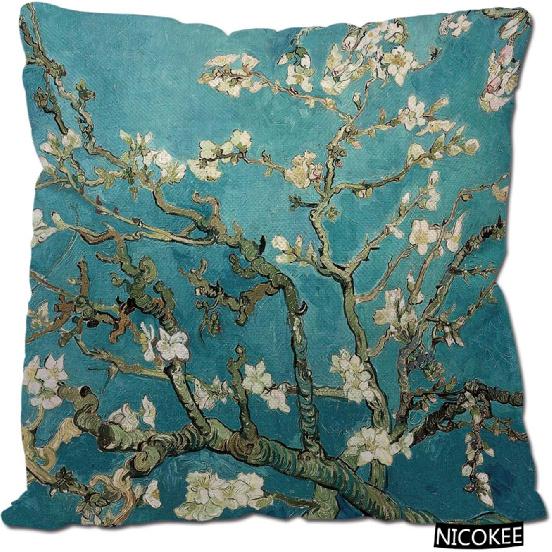Cotton Linen Pillow Covers Van Gogh Artisoo Oil Painting Almond Blossoms Throw Pillow Covers Cases for Couch Sofa Bed Home Decor 18 x 18 Inches