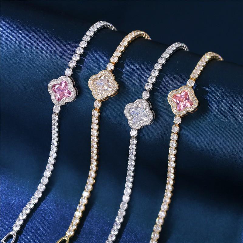 Four Leaf Clover Jewelry Set Women Copper Plated Zircon Necklace Earrings Bracelet Trio Fashion Accessory