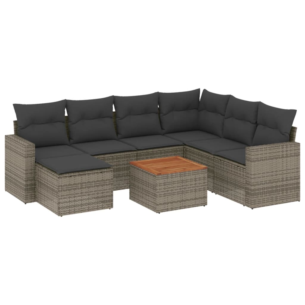 8 piece Grey Garden Sofa Set with Cushions Poly Rattan