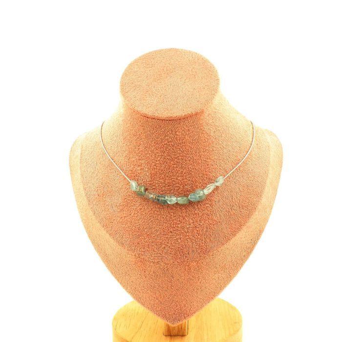 Pierres et Minéraux. Collier 10 perles Apatite du Brésil. Chaine en acier inoxydable Collier femmes, hommes. Taille personnalisable.