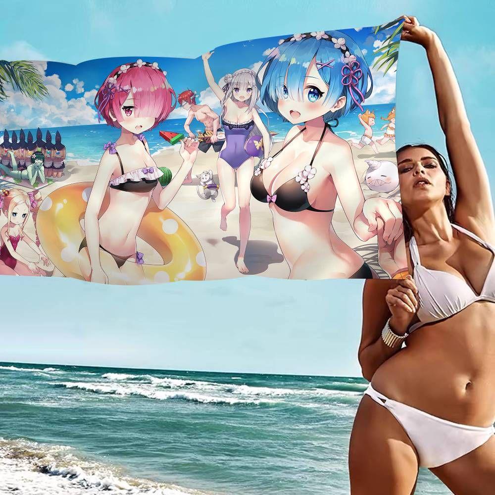 1 шт. Re Zero Рем Рам Эмилия Летнее пляжное полотенце Микрофибра Быстросохнущее Аниме Полотенце для ванны Для бассейна Путешествия Подарок для отаку