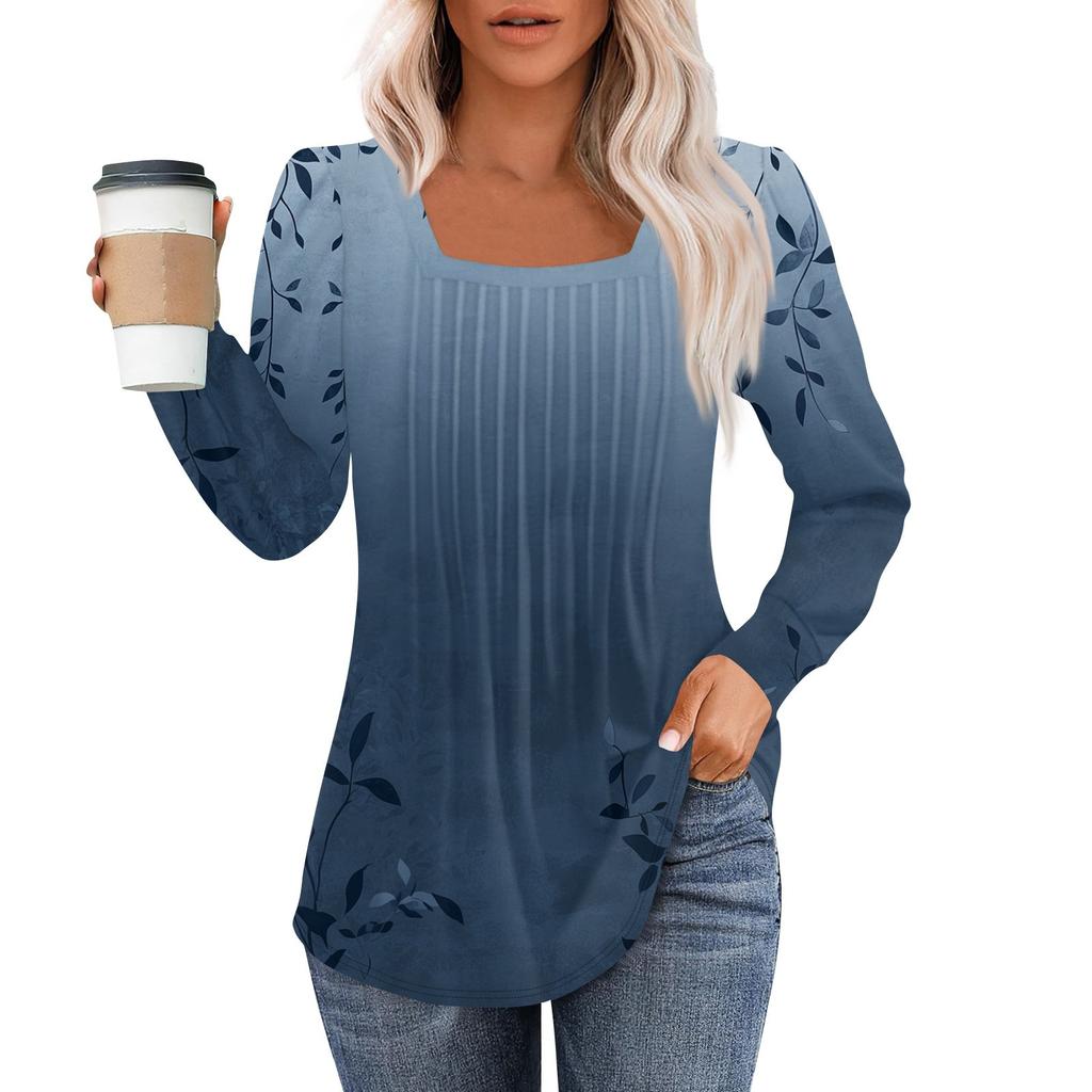 Рубашки с длинным рукавом для женщин, топы, нарядные повседневные блузки, плиссированные туники с квадратным вырезом