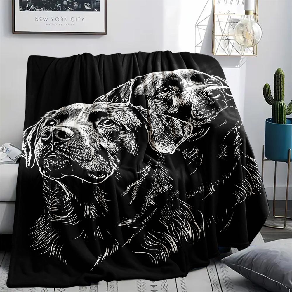 Black white sketch of a puppy Print Flannel Blanket,High quality Comfortable for All Seasons,Home Decor,Warmth and Comfort,Perfect for Christmas Gifts