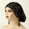 Versatile  Muslim Lace Pearls Hat Caps Mesh Fabric With Beaded Headscarf Embroidered Hat For Dubai Arabian Women