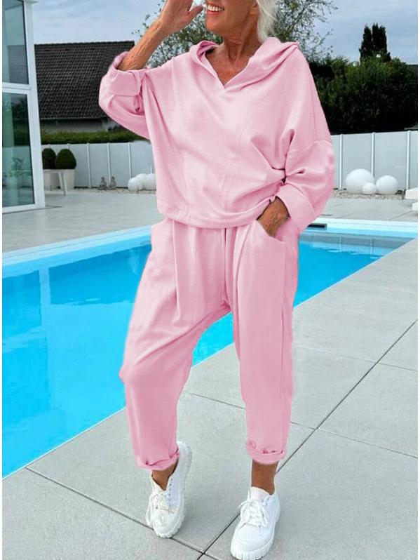 Осенний женский однотонный худи с капюшоном и брюки