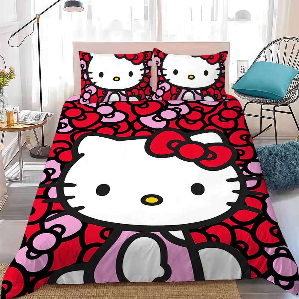 Милый Набор Постельного Белья Hello K-Kitty Домашний Стиль Мягкий Хлопок для Стирки Кровать 3-х Предметный Набор Подарок для Студенческого Общежития