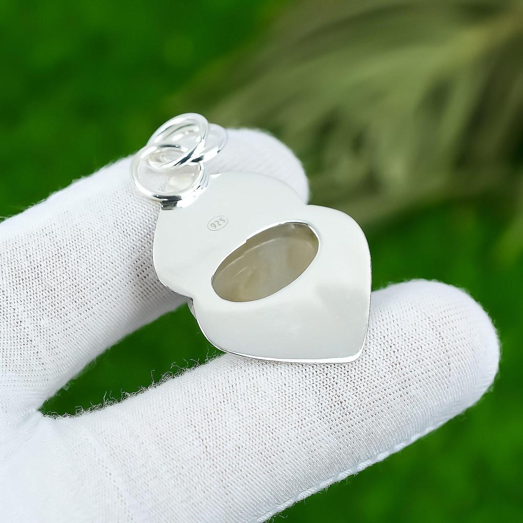 Gift For Her 925 Sterling Silver Natural Golden Rutile Gemstone Jewelry Pendant