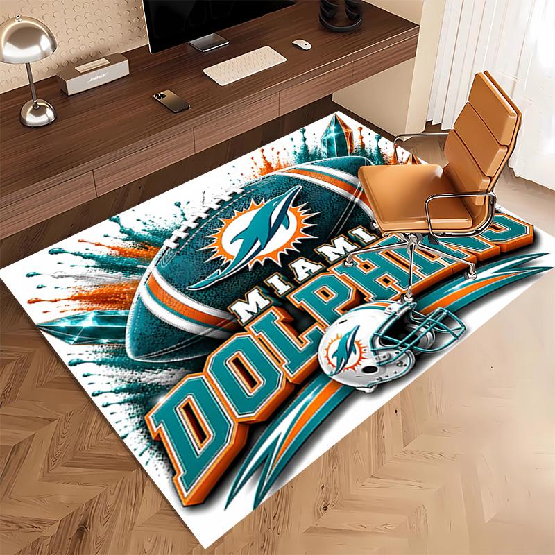 1pc Miami Dolphins logo Print Area Rug - Soft, Washable Non-Slip Indoor Mat, Living Room, Home Office Decorative Rug,Office Decorative
